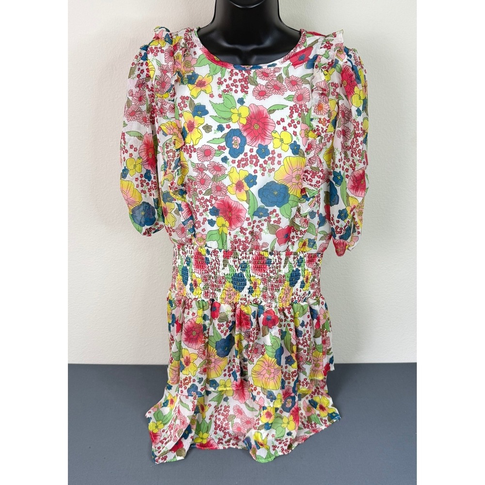 Walter Baker Women's Smocked Floral Tiered Mini Dress Size Large FLAW